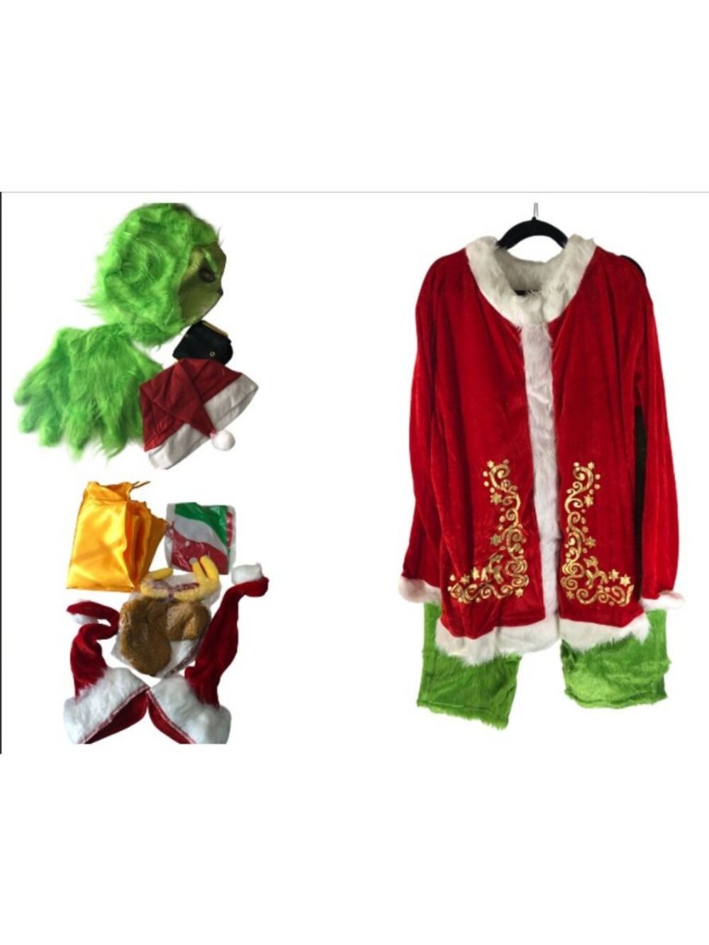 Grinch Christmas Costume With Mask & Accessories XXL Red & Green Furry Outfit